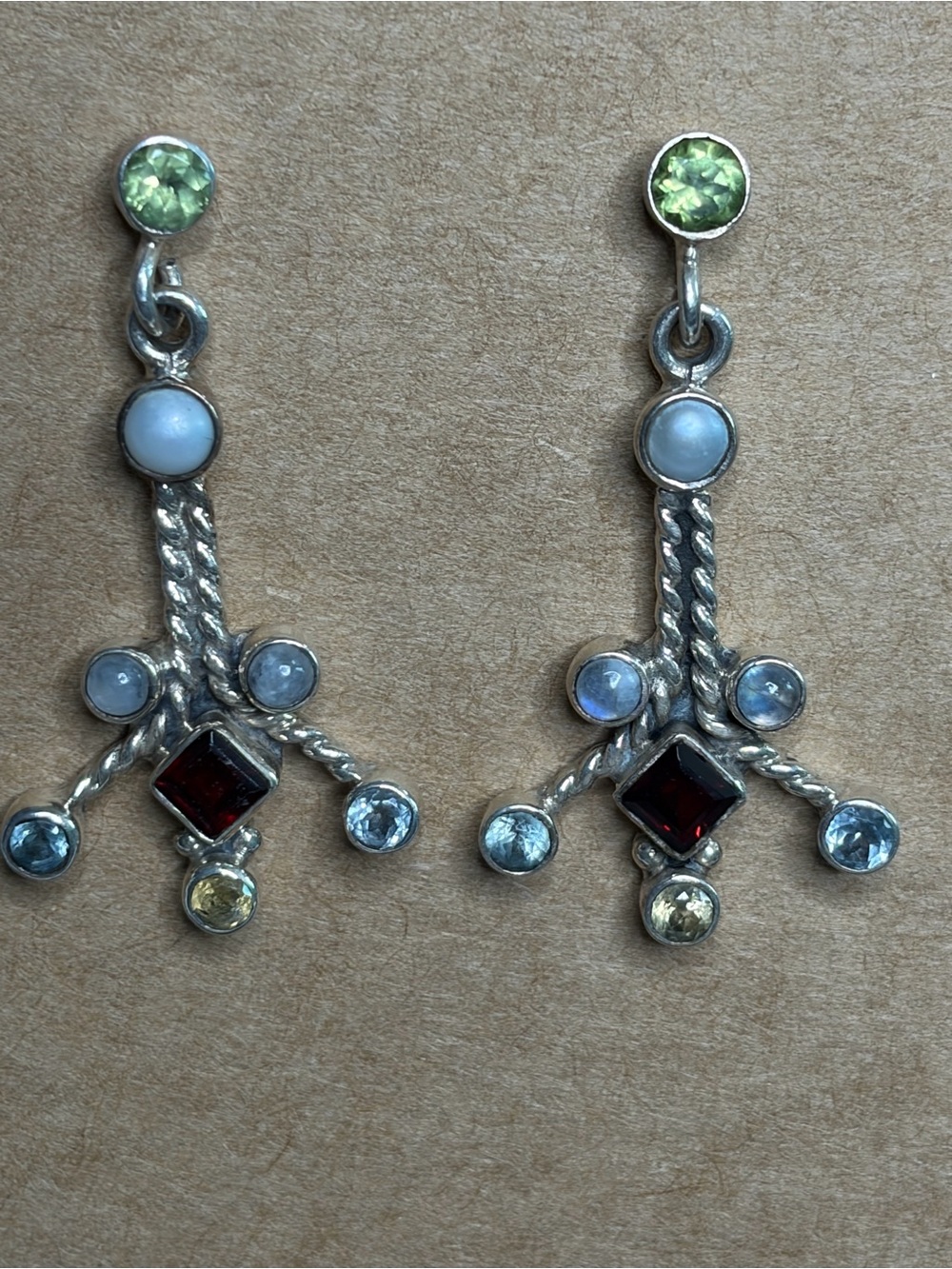 Like New stamped 925 earrings moonstone blue topaz citrine peridot pearl garnet